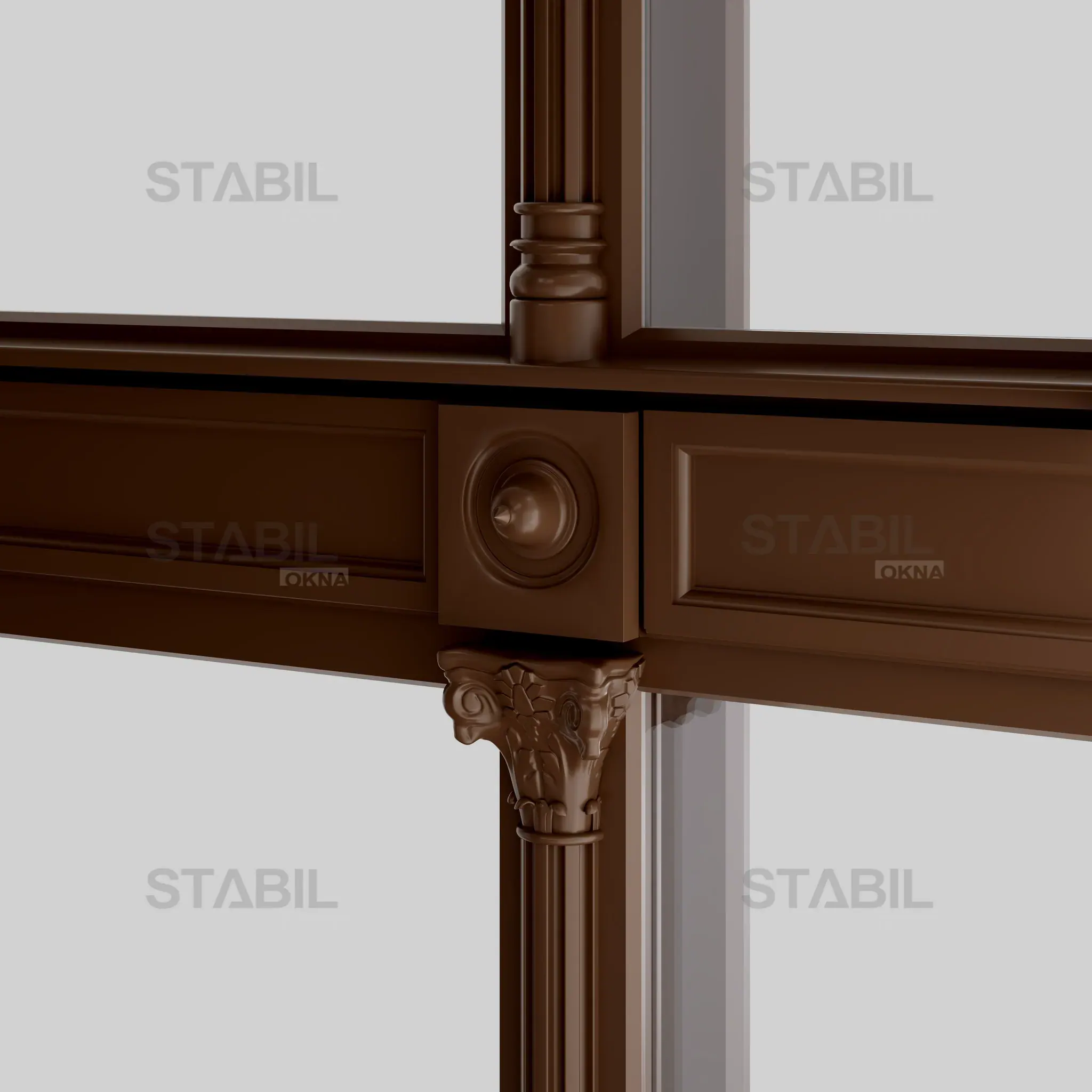 Detail rámu kastlového okna, odstín RAL 8011