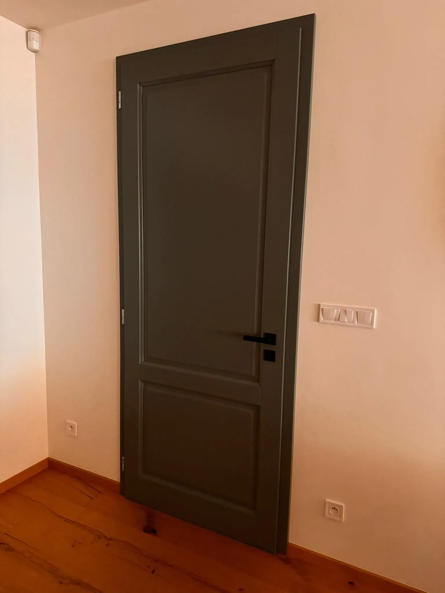 Tmavě šedé interiérové dveře s černou rukojetí